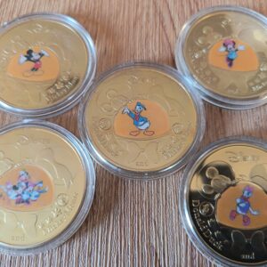 Disney - set of 5 Gold coloured coins (Mickey / Minnie etc)